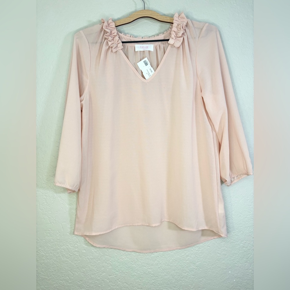 Peach Love California Soft Pink Ruffle Blouse Size L